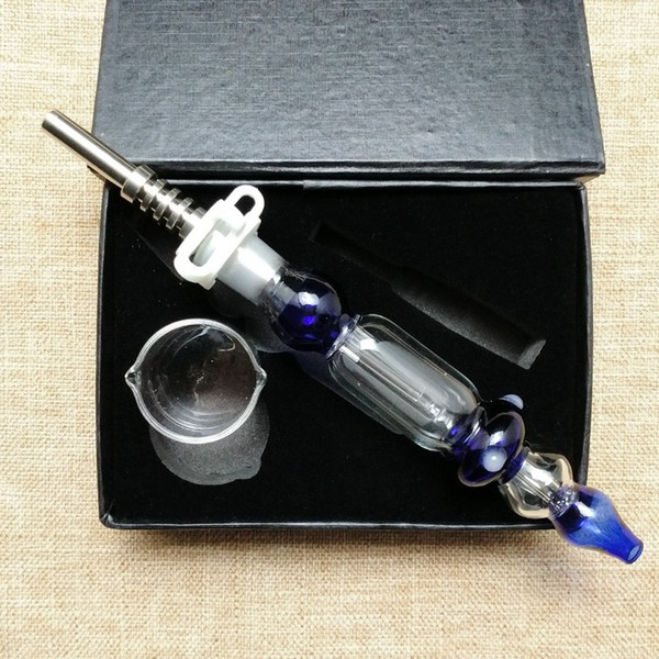 New 10mm 14mm Joint Nector Collector Kits Mini Smoking Pipes With Titanium Tip Dab Oil Rigs Straw Glass Dish NC Collectors Small Bong