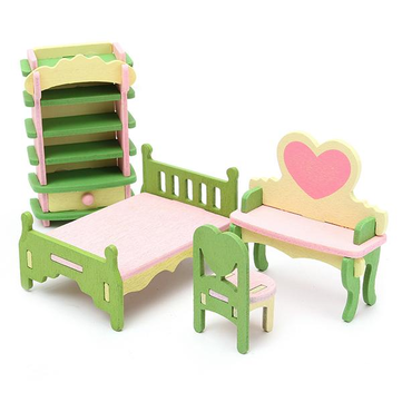 4 Sets of Delicate Wood Dollhouse Furniture Kits for Doll House Miniature Family Fun Toy