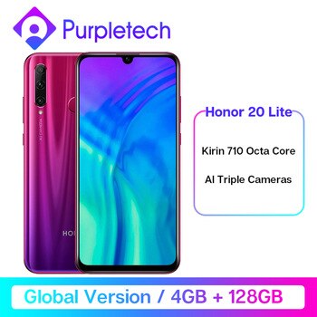 Global Version Honor 20 Lite 4GB 128GB Kirin 710 Octa Core Smartphone Front 32MP Face ID 24MP Rear Camera Google play