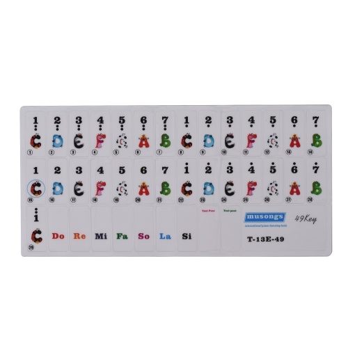 49 touches piano clavier coloré bande dessinée musique note autocollants amovible transparent pour enfants débutants piano pratique