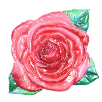 Wachsornament Rose - rot, geprägt, 7,5 x 8 cm