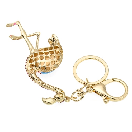 Flamingo Zinc Alloy Rhinestone Key Chain Hollow Shining Key Ring with Clip Hook Handbag Purse Car Pendant Ornament Decor--Pink