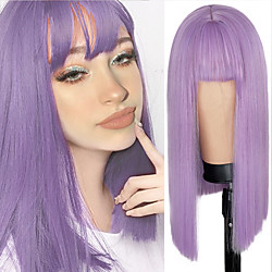 Synthetic Wig Natural Straight Neat Bang Wig Medium Length Bright Purple Synthetic Hair Women's Cosplay Party Fashion Purple Lightinthebox