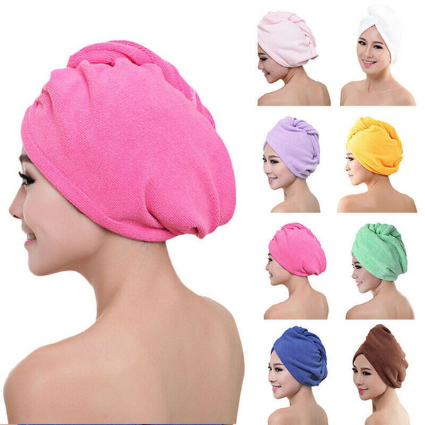 Absorbent Microfiber Rapid Drying Hair Towel Thick Absorbent Shower Cap 9 Colors