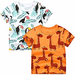 little boys summer clothes cartoon cotton tops tees kids baby toddler short sleeve casual t-shirts(2pc animal, 3t)