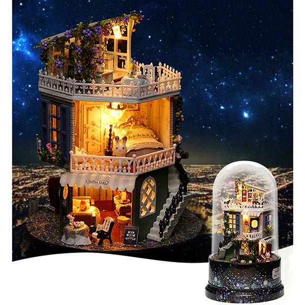 Dust Cover DIY Music Small Doll House Miniature Kit Rotating Box