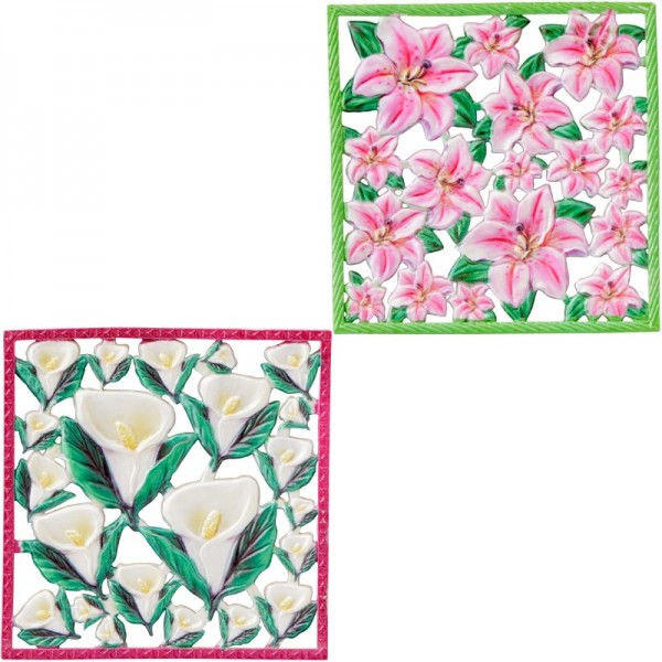 Wachsornament-Platten, farbig, Lilie & Calla, 10x10cm, 2 Stück