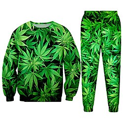 casual streetwear sweatshirt and pants feuille green hemp leaf weed 3d crewneck hoodie pullover men and women tracksuit 3d green tracksuits p