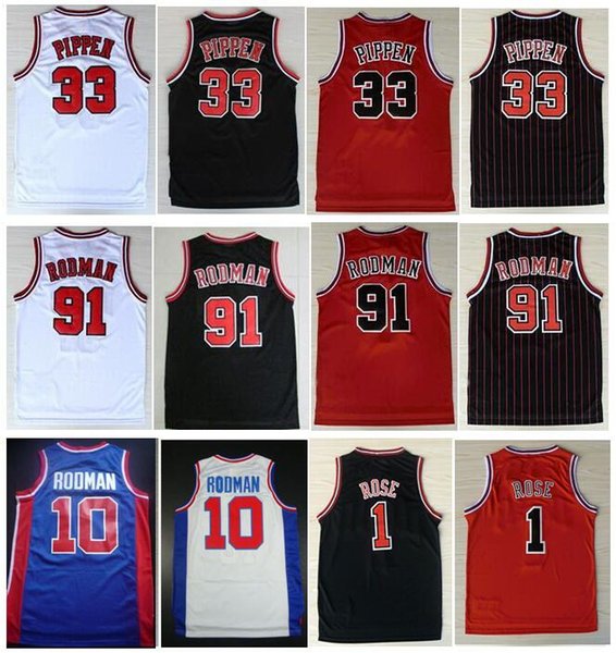 College Wears Embroidery 33# Scottie Pippen Shirt Red White Black Stripe 91# Dennis Rodman Jersey Mens Sports Shirts Jerseys Stitched S-XXL