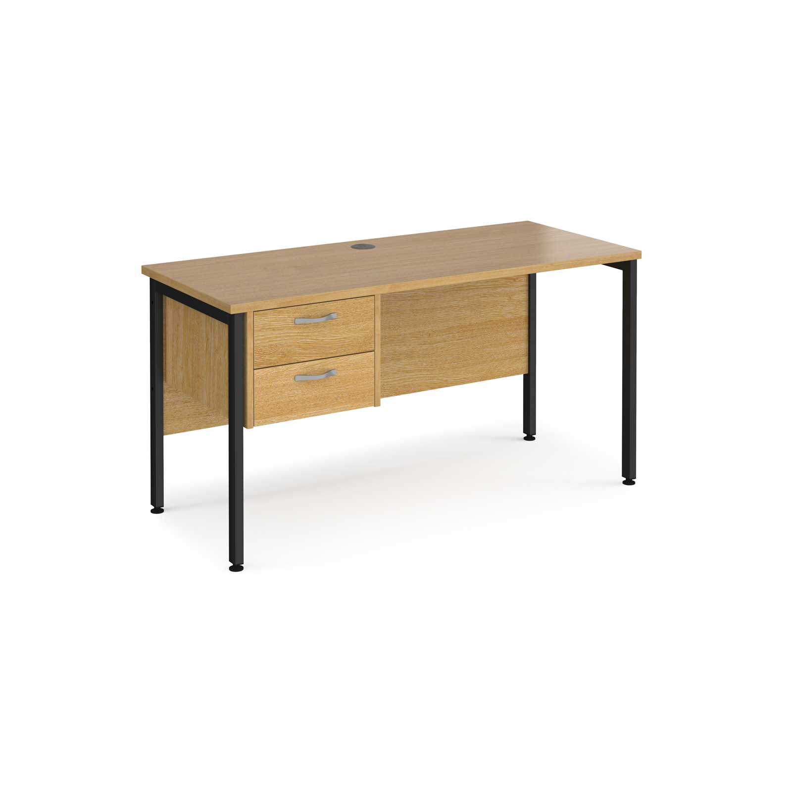Maestro 25 straight desk 1400mm x 600mm with 2 drawer pedestal - black H-frame leg, oak top