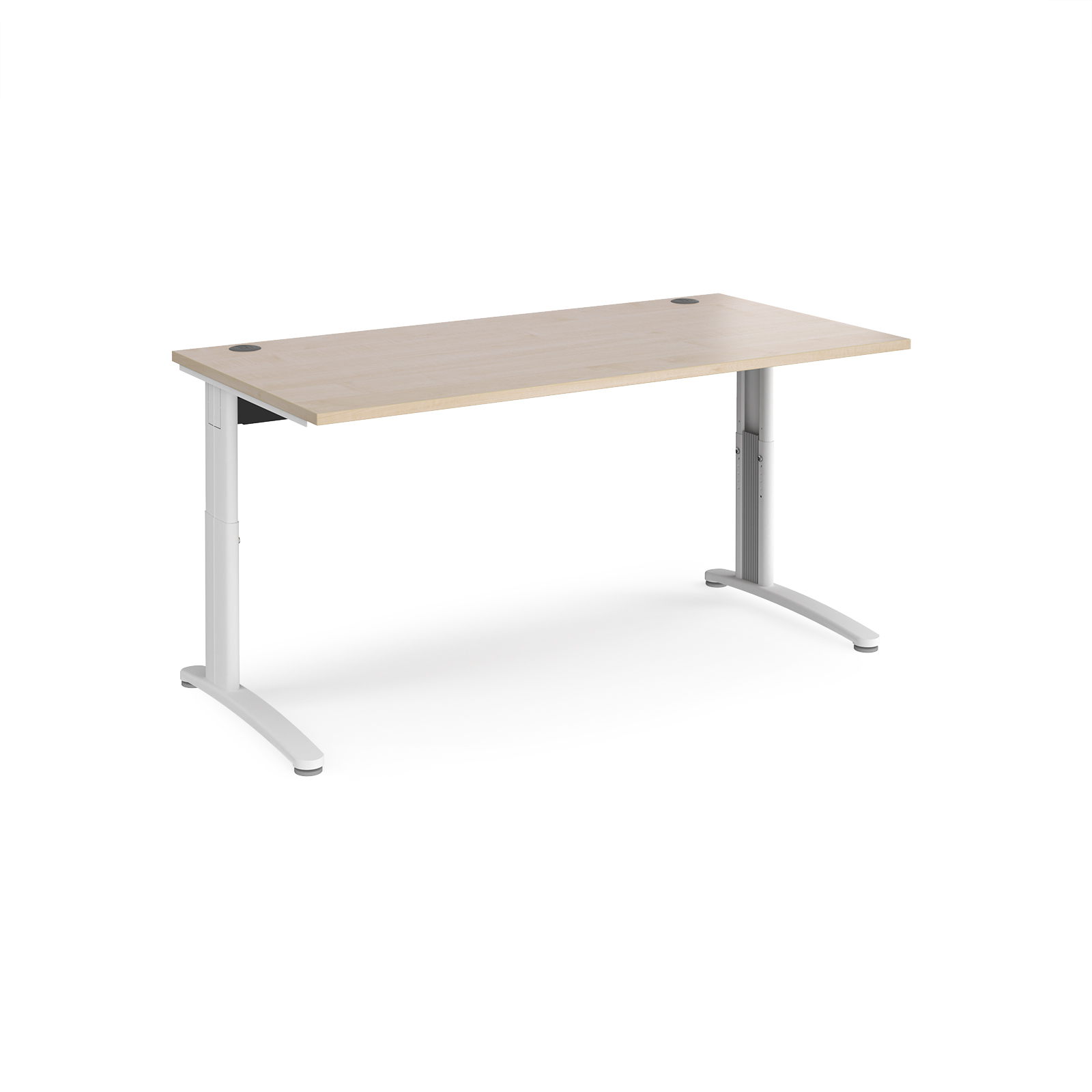 TR10 height settable straight desk 1600mm x 800mm - white frame, maple top