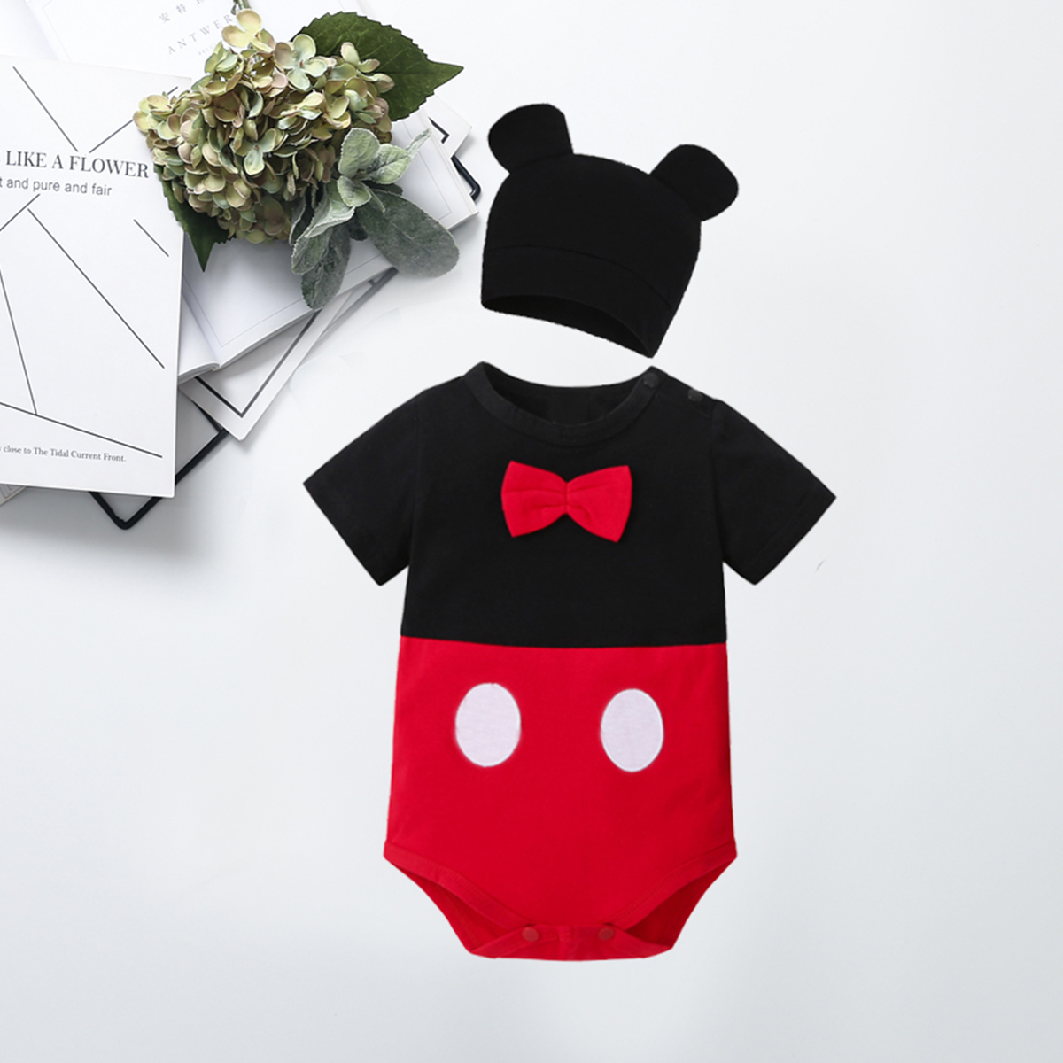 2019 Baby / Toddler Bowknot Decor Bodysuit and 3D Ear Hat