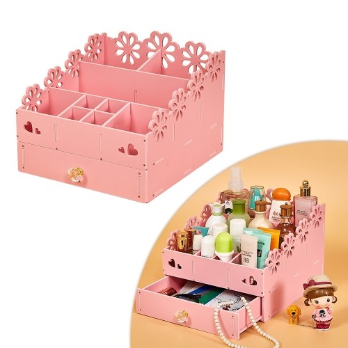 Multifunctional Makeup Organizer Wood Cosmetic Holder Tray Jewlry Box with Drawer Colorful