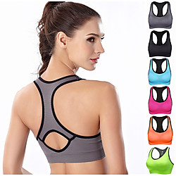 Women's Sports Bra Bra Top Bralette Racerback Spandex Yoga Fitness Gym Workout Breathable High Impact Soft No Padded High Support Neon Green Black Fuchsia Blue Orange Gray Solid Colored / Stretchy Lightinthebox