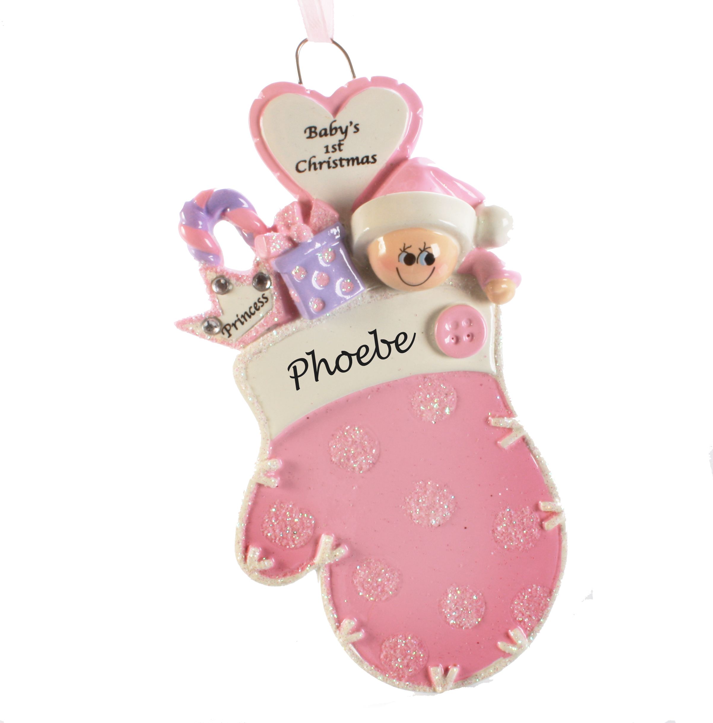 Personalised Baby's 1st Christmas Mitten Pink Hanging Ornament
