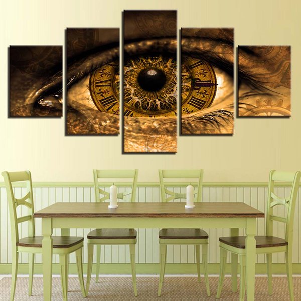5 Pieces HD Print Canvas Paintings Abstract Clock In The Eyes Home Decor Modular Pictures For Living Room Wall Posters(No Frame)
