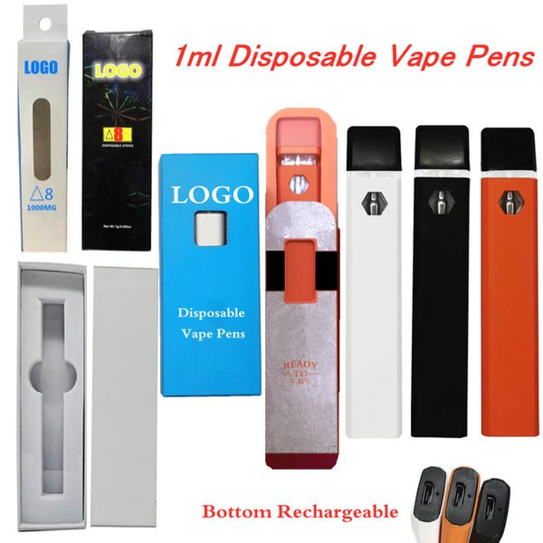 1.0ML Disposable Vape Pen Customized Disposable E-cigarettes 280mah Battery Rechargable Starter Kits Empty Thick Oil Vaporizer for D8 D9 D10 Custom Logo Packaging D7