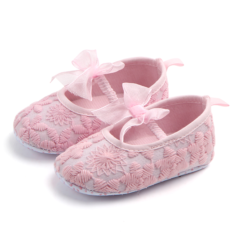 Baby / Toddler Girl Solid Floral Embroidery Bowknot Prewalker Shoes (Various colors)