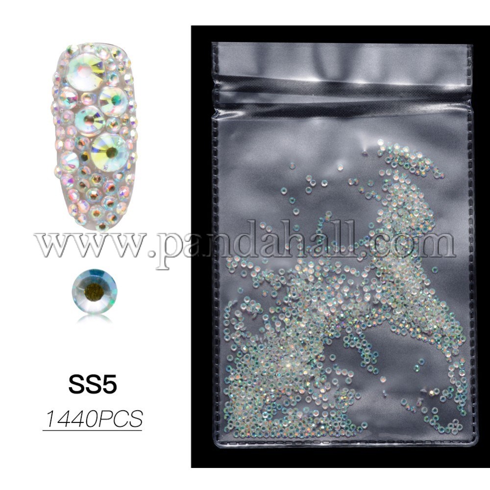 Flat Back Glass Rhinestone Nail Art Decoration Accessories, Half Round, Coral AB, SS5, 1.7~1.8x1mm; about 1440pcs/bag