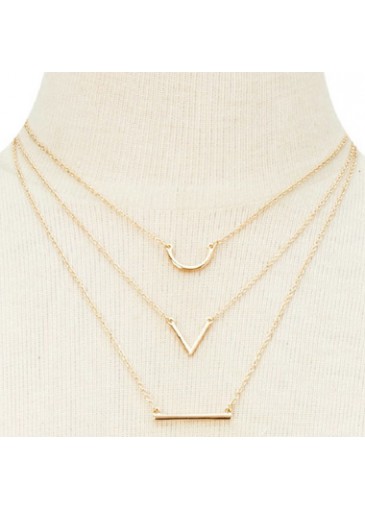 Gold Metal Layered Geometric Pendant Necklace