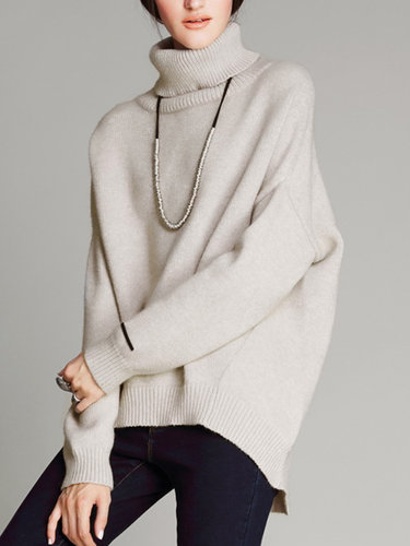 Batwing Simple High Low Turtleneck Sweater