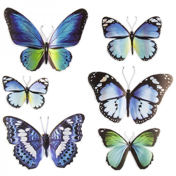 Pop-Up Sticker, Schmetterlinge 1, 19cm x 21cm, Blautöne, 6 Sticker