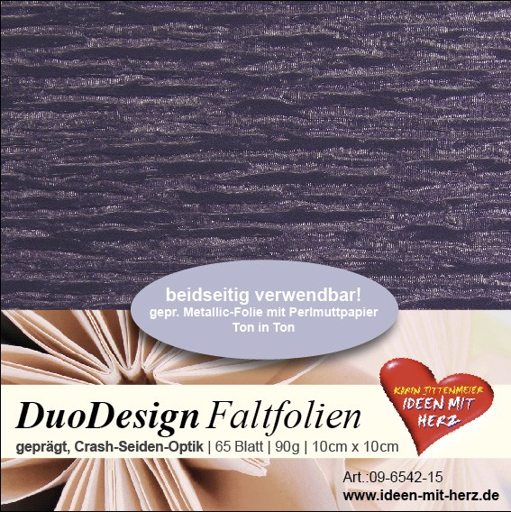 DuoDesign Faltfolien, Seiden-Optik, 10 x 10 cm, 65 Blatt, dunkelflieder