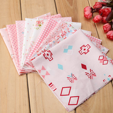 9Pcs 25x25CM Pink DIY Sewing Fabric Pre Cut Quilt Cotton Fabric