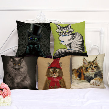 Cute Cat Cotton Linen Pillowcase