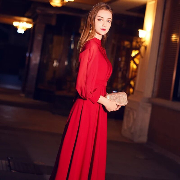 2021 New Robe Soiree Elegant Sleeves Long Sleeved Evening Dressed A-line Length Pavement Women Clothed Party QI22