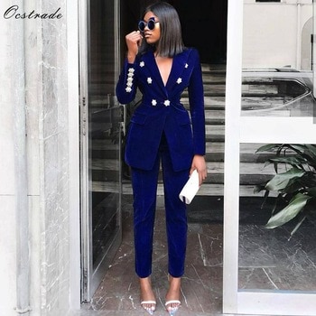 Ocstrade Summer Sets for Women 2019 New Navy Blue V Neck Long Sleeve Sexy 2 Piece Set Outfits High Quality Two Piece Set Suit