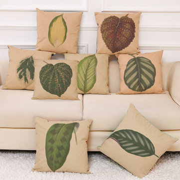 Green Leaves Style Cotton Linen Cushion Cover
