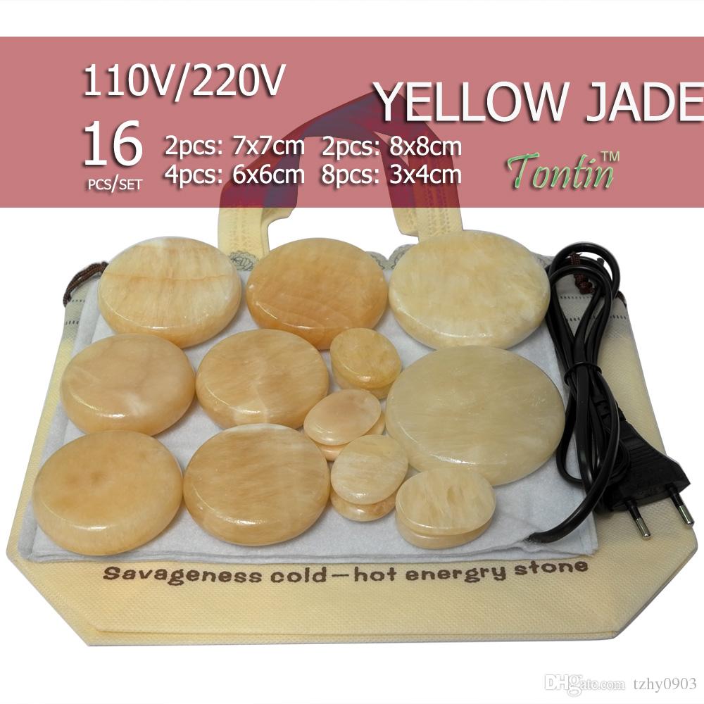 NEW Tontin 16pcs/set yellow jade body massage hot stone beauty salon SPA tool with heating bag 110V or 220V ysgyp-nls
