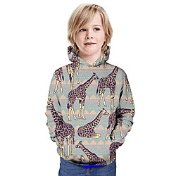 Enfants Garçon Sweat à capuche et Sweat Manches Longues Girafe 3D effet Animal Imprimé Beige Enfants Hauts Eté Actif Usage quotidien Standard 3-13 ans miniinthebox