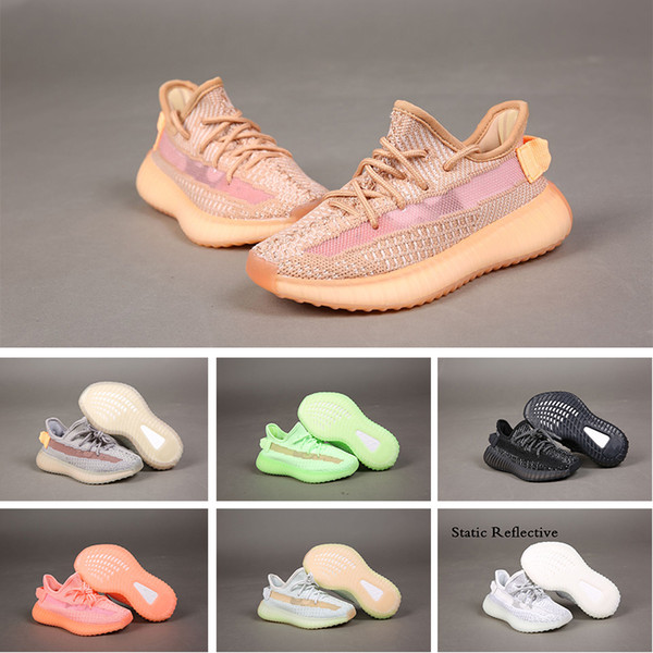 Size 24-35 Kanye Kids Children Girls Boys Running Shoes Black Clay Glow Static Reflective Hyperspace TRFRM Kids Trainers Designer Sneakers