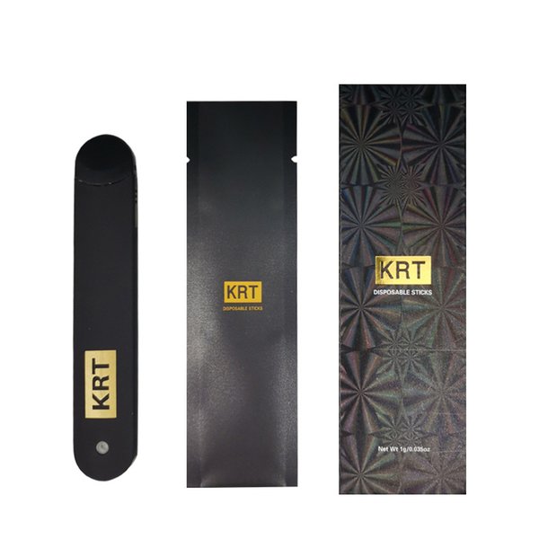 KRT Disposable Vape Pen Rechargeable Electronic Cigarettes 1000mg Empty Thick Oil Pod Black Packaging Box Stickers