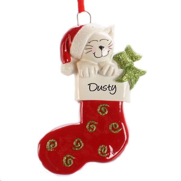 Personalised Cat In Stocking Hanging Ornament