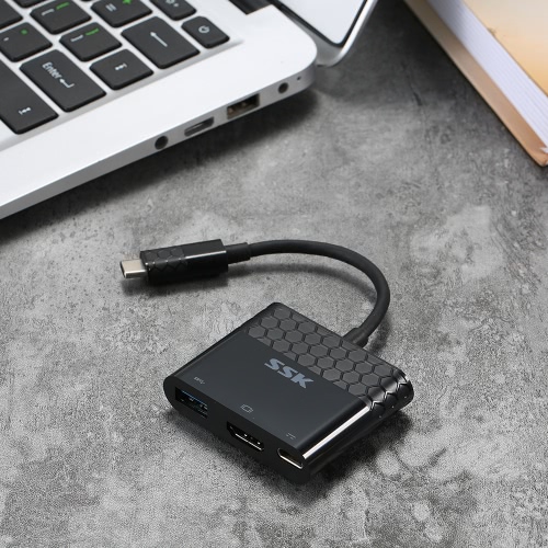 SSK Mulifunction Type-C to C + HDMI + USB3.0 Adapter 4 in 1 Male To Female HUB Converter with PD for Notebook Laptop Computer MacBook and More