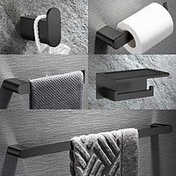 L'ensemble d'accessoires de salle de bain sus304 comprend un crochet pour peignoir, un porte-serviettes, un porte-serviettes, un porte-papier hygiénique avec étagère pour téléphone et des fournitures
