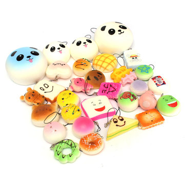 18PCS Random Rilakkuma Panda Cupcakes Toasts Buns Donuts Squishy Soft Cell Phone Straps