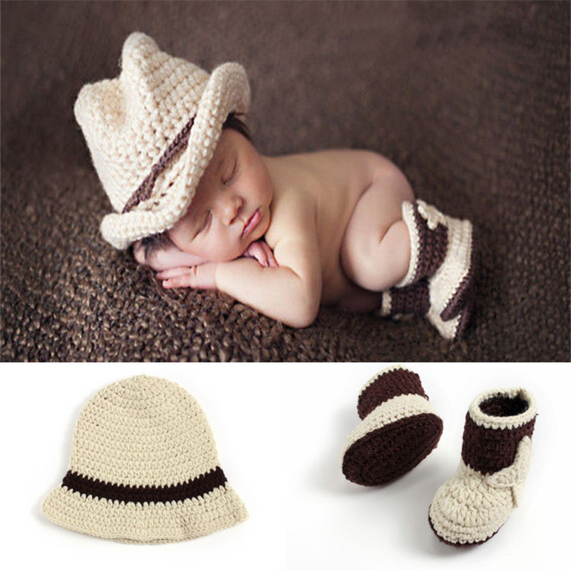 Cowboy Decor Baby Photography Prop Shoes and Hat Set