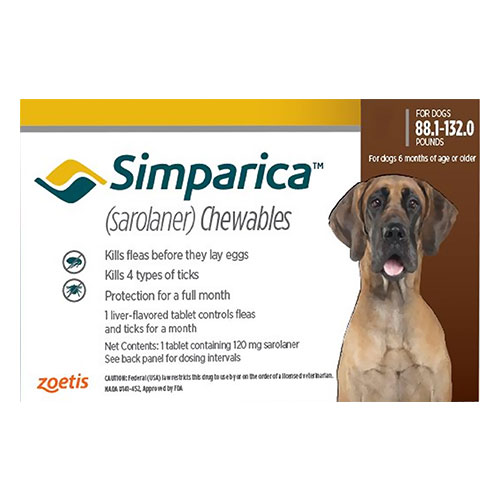 Simparica Chewable Tablet For Dogs 88.1 - 132 Lbs (Red) 1 Pack