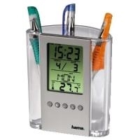 hama LCD-Thermometer & Stiftehalter, silber / transparent Stiftehalter aus Acryl, für digitale Anzeige von Temperatur (75299)
