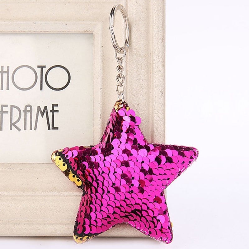 Cute Chaveiro Star Glitter Pompom Sequins Key Ring