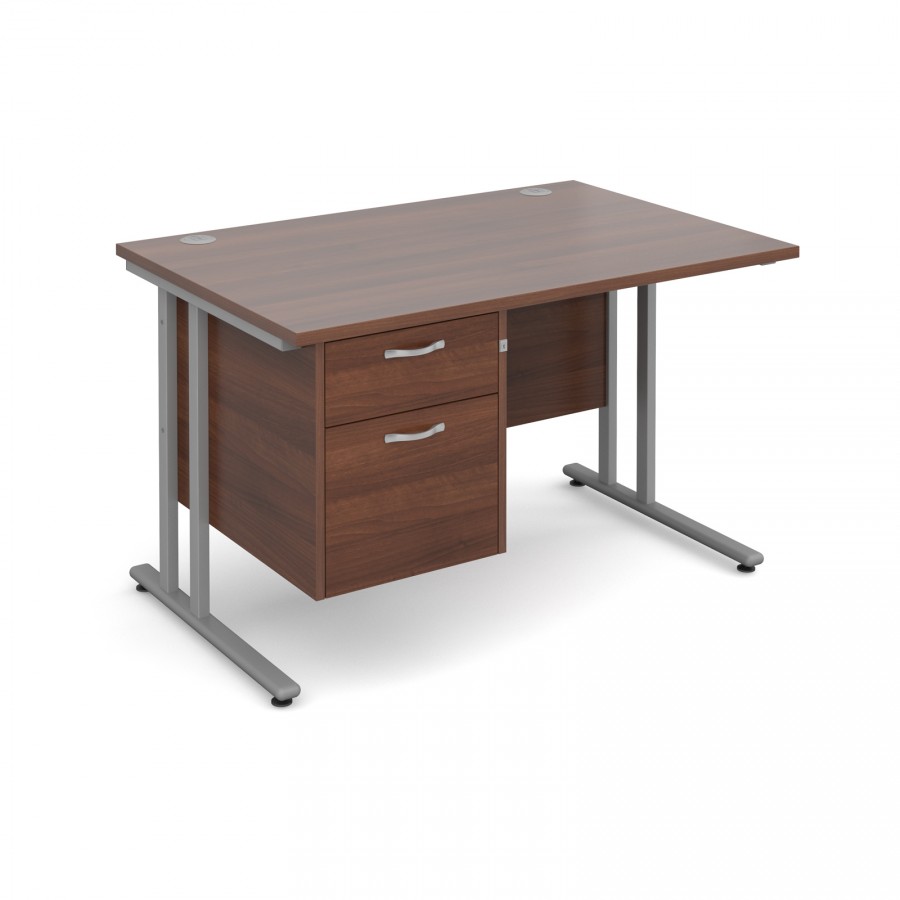 Maestro 25 Silver Cantilever Leg Desk - 1200mm with Single Pedestal- Walnut