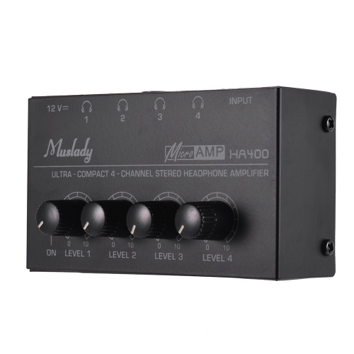 Muslady HA400 Amplificateur de casque audio stéréo ultra-compact à 4 canaux avec adaptateur secteur