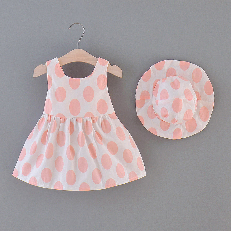 Baby Dotted Dresses with Hat Set