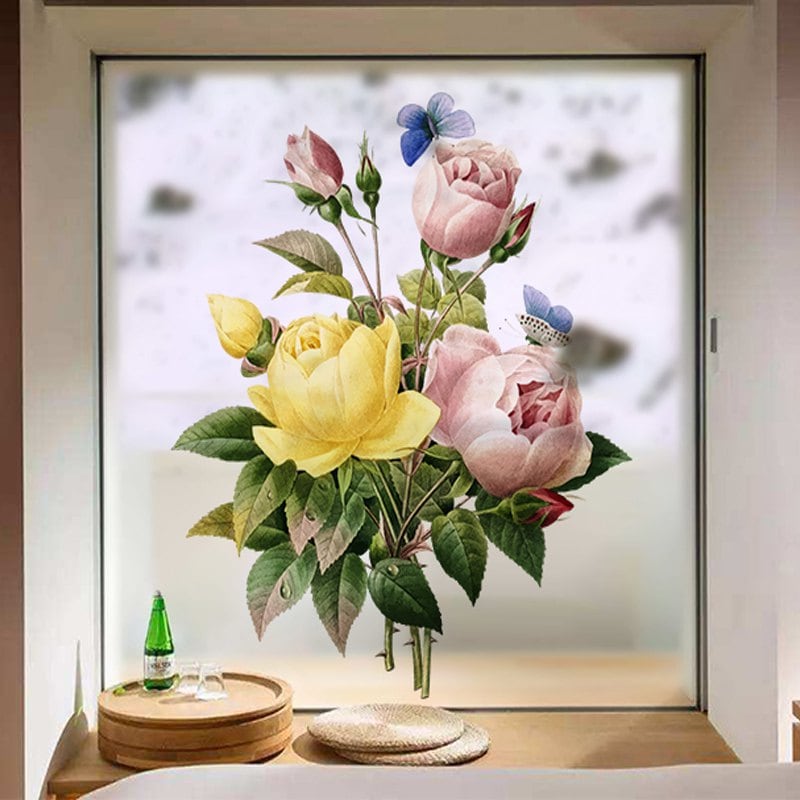 Beautiful Blooming Flowers Movable PVC Window Film Wall Sticker Matte
