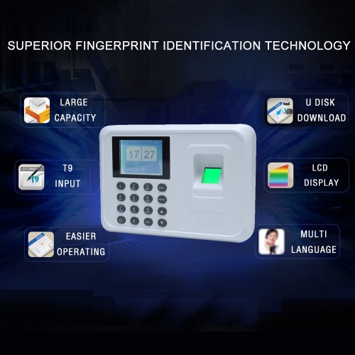 Inteligente biométrico de huellas dactilares contraseña máquina de la atención del empleado Comprobación de grabador de 2,4 pulgadas TFT LCD de pantalla DC 5V atención del tiempo Reloj