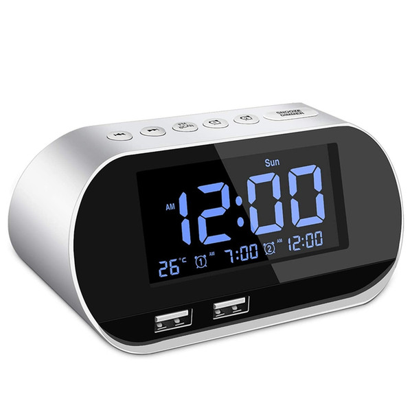 alarm clock radio, fm with sleep timer, dual usb port charging, digital display,with dimming,adjustable volume (white)